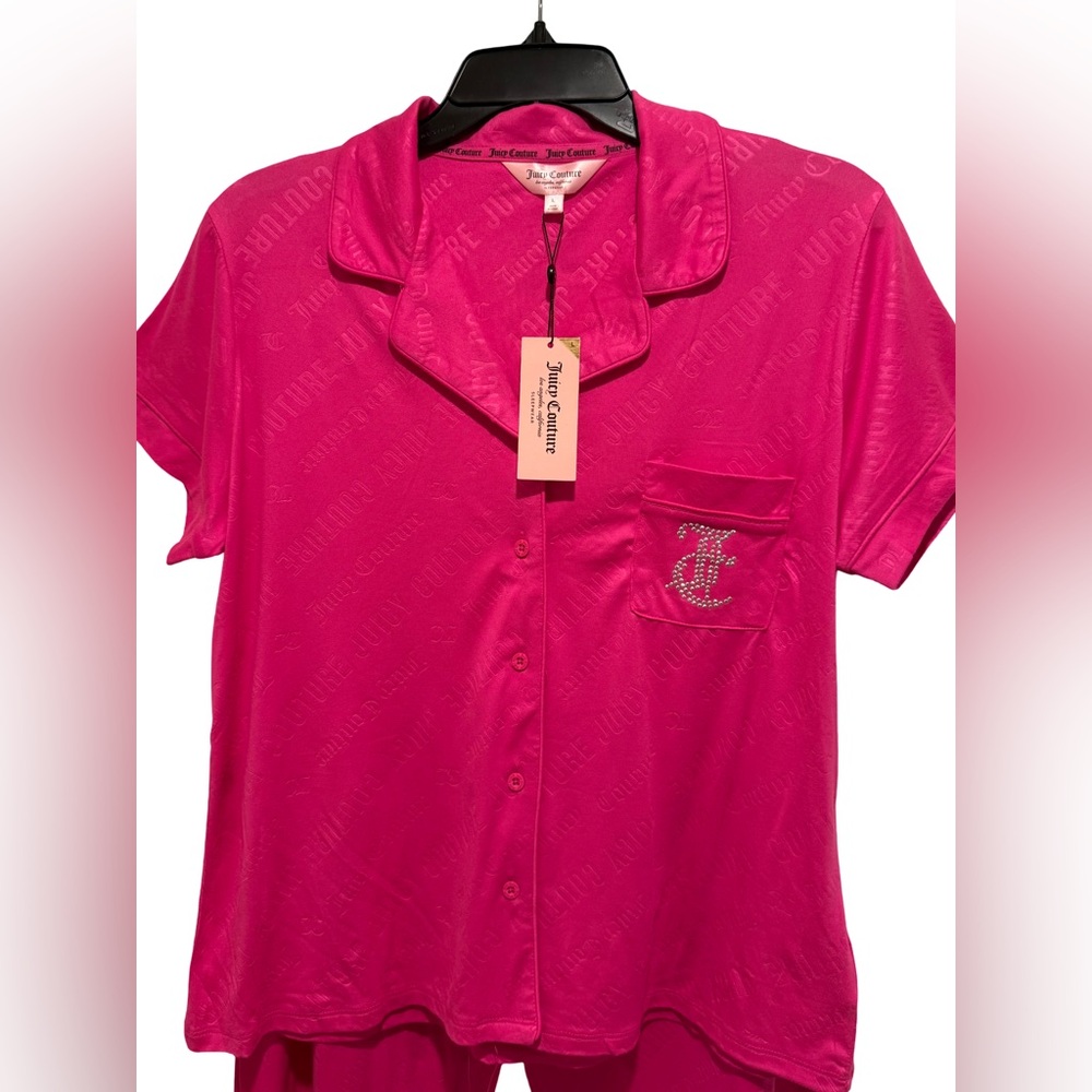 Juicy Couture NWT Size L Vibrant Pink Silky Juicy Short Sleeve Pajama Set (0671) - Picture 4 of 14